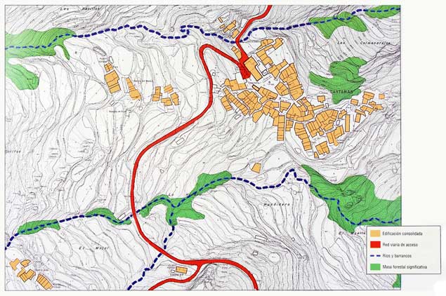 Esquema territorial, infraestructuras varias y elementos significativos. Cástaras